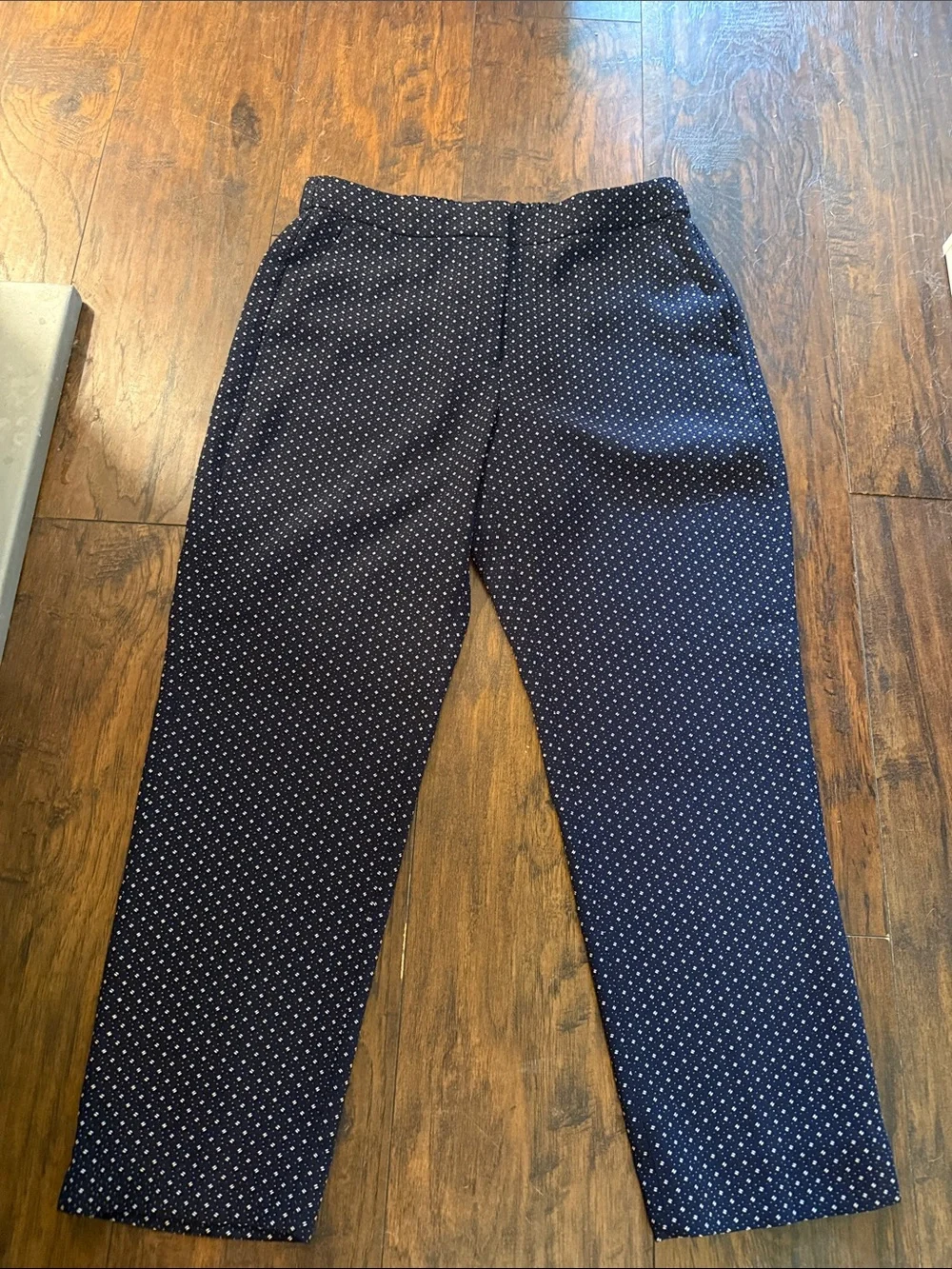 J Crew Navy Blue Micro Dot Patterned Ankle Pant Sz 14